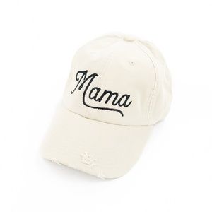 Little Mama Shirt Shop Mama Tan Distressed Script Baseball Hat